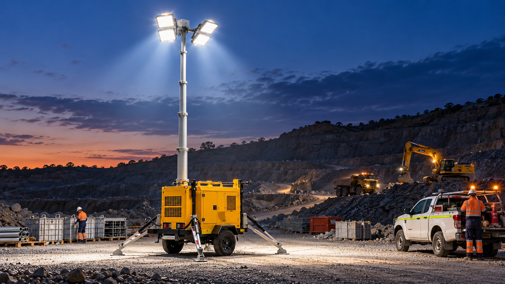 Representative mobile lighting tower in an industrial yard