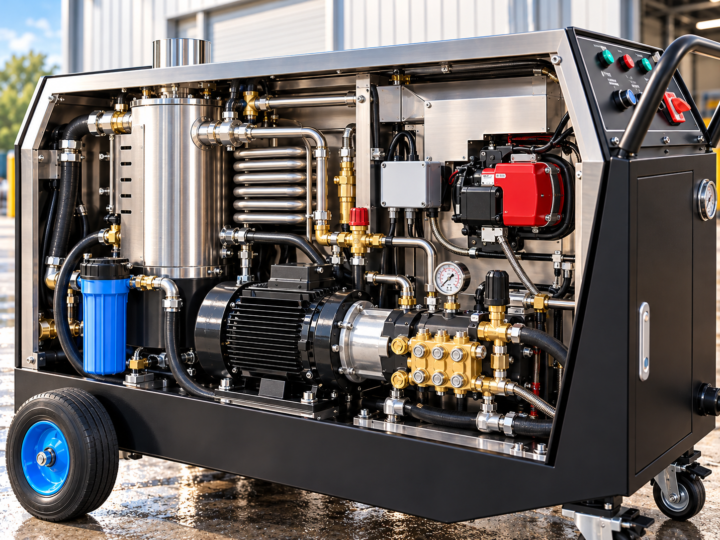 Logo-free internal layout of industrial hot-water high-pressure cleaning system