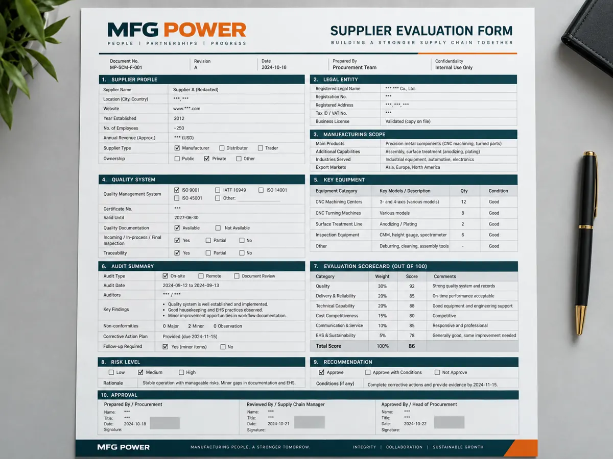 Representative factory and supplier capability review