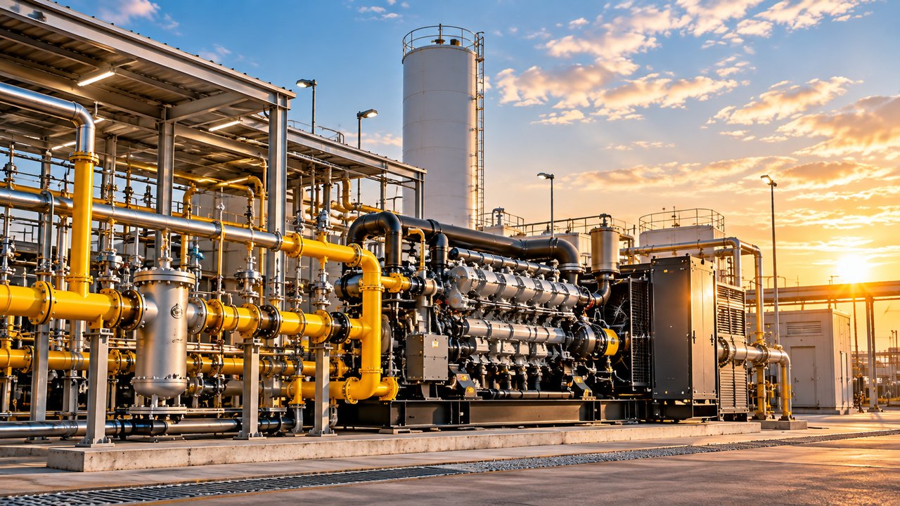 Medium-scale gas generator project with gas supply equipment and industrial site context