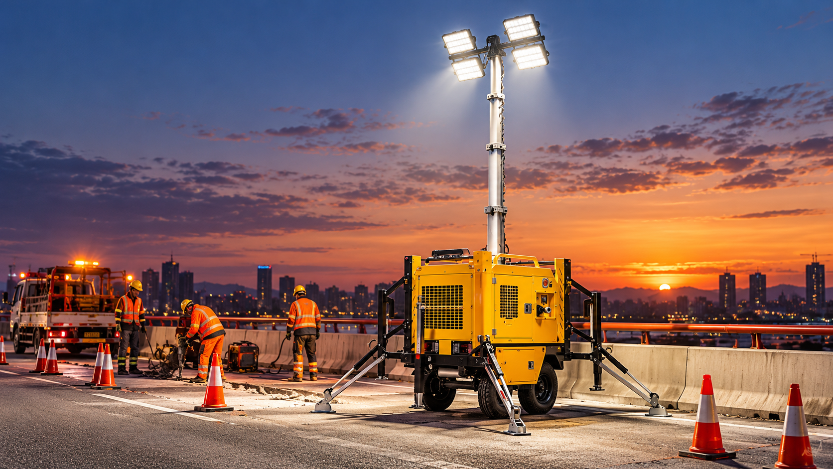 Representative mobile lighting tower in an industrial yard