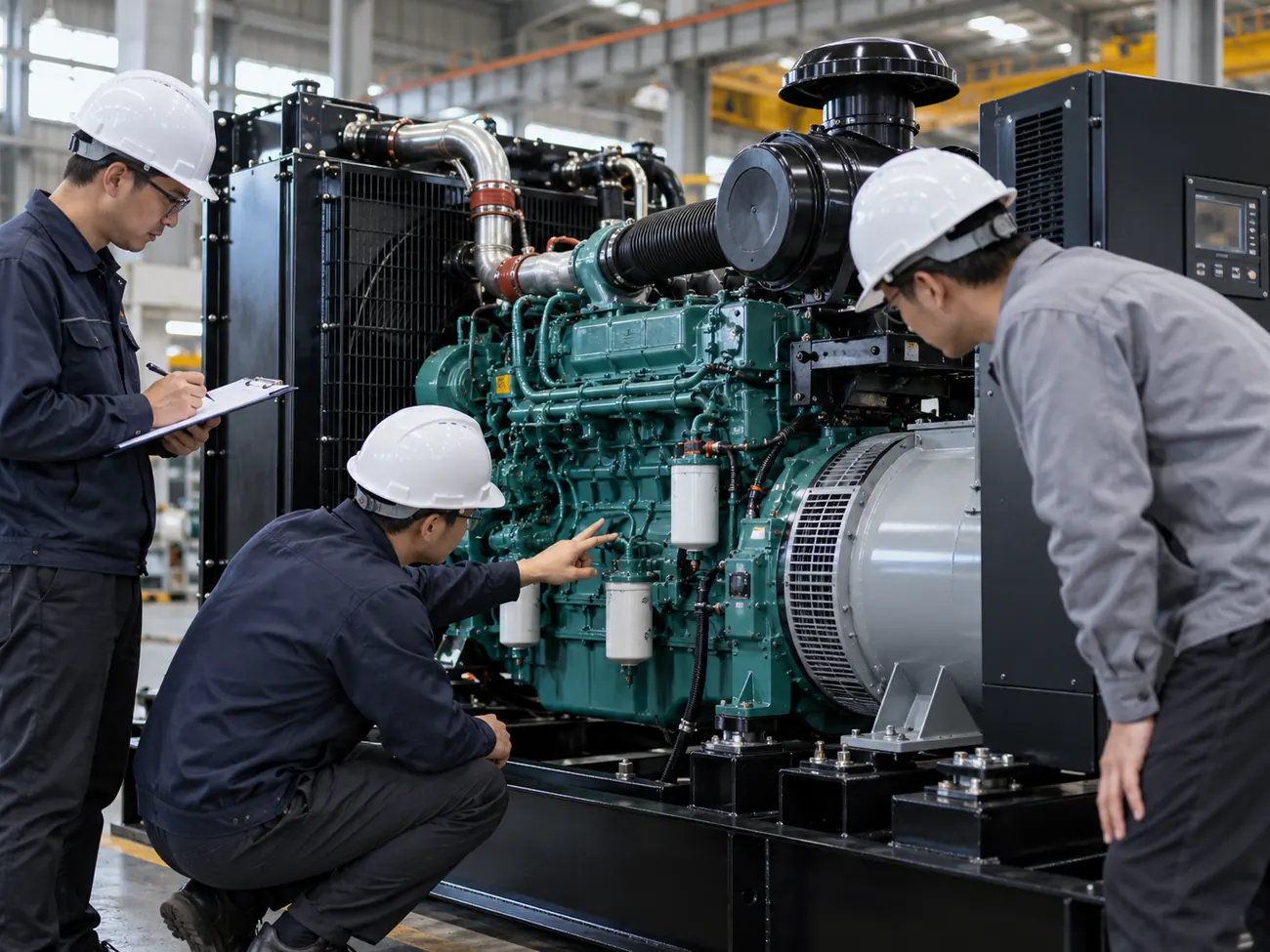 Representative buyer-side generator inspection scene in a factory