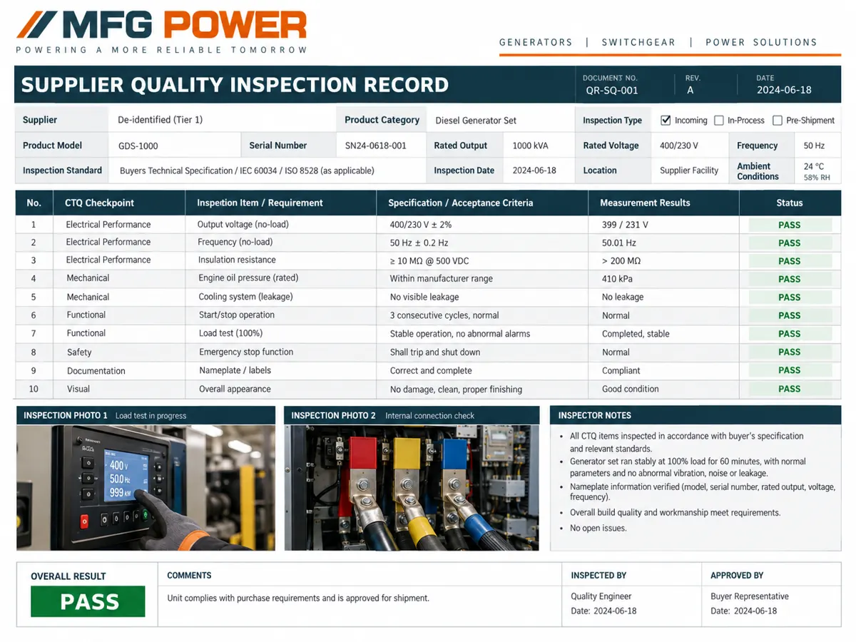 Representative supplier comparison and approval evidence